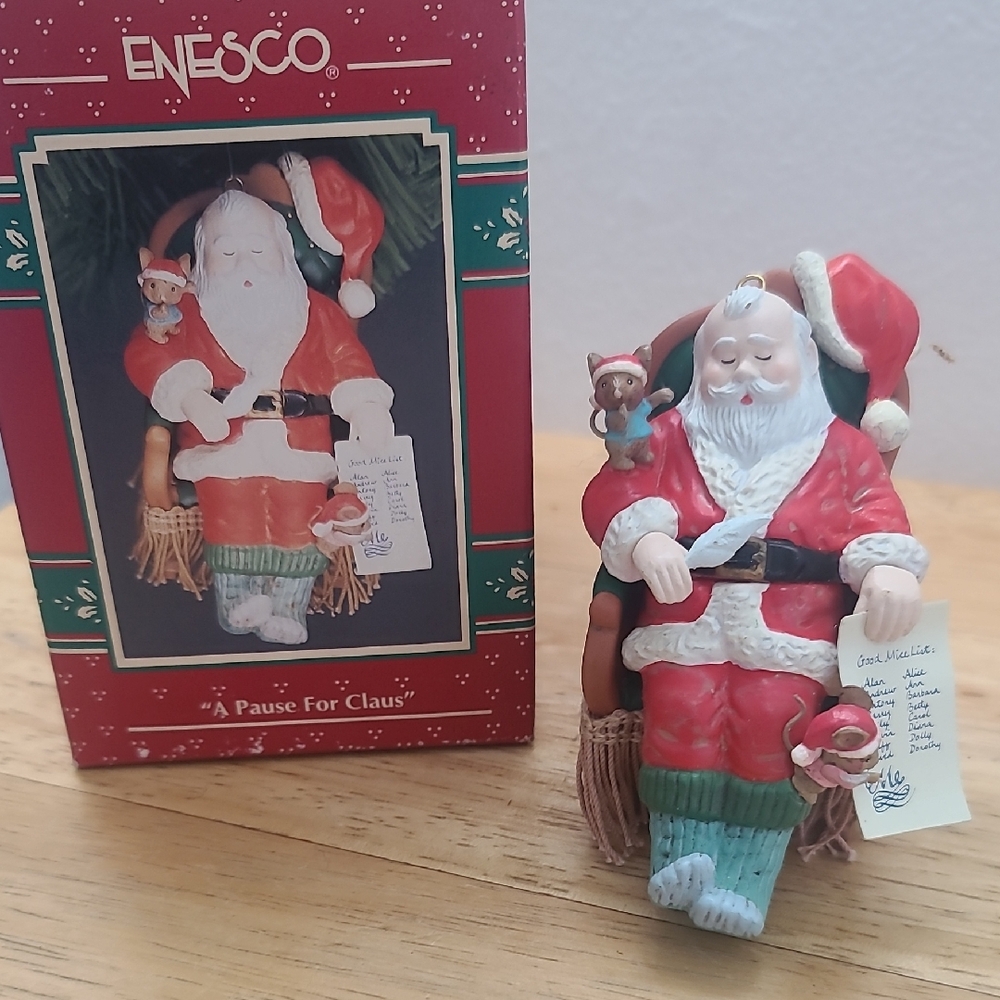 Enesco Festive Santa with List Ornament - Red, White, and Green